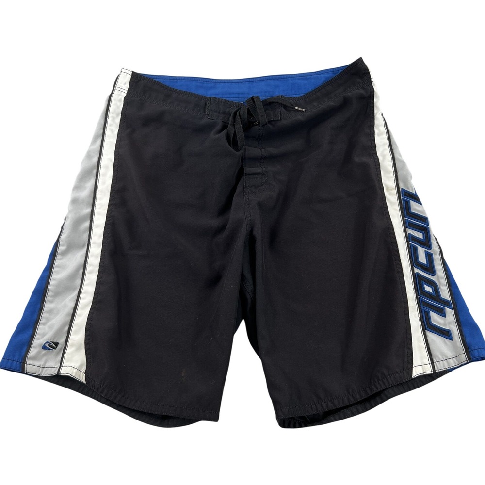 Rip Curl Logo Colorblock Board Shorts 38 Black Blue Men Surf Swim Trunks Beach